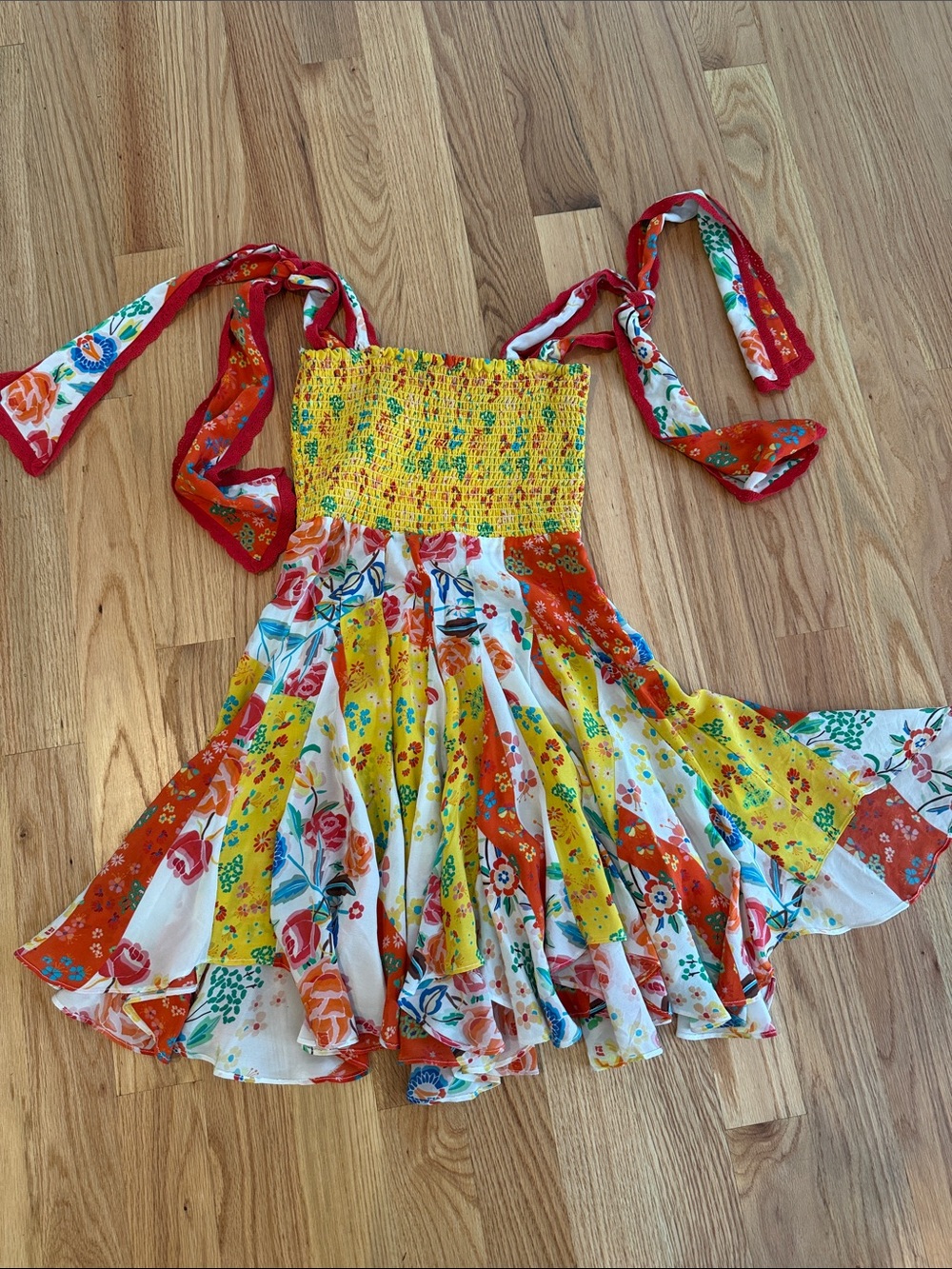 Floral Smocked flowy Sundress - Yellow & Red